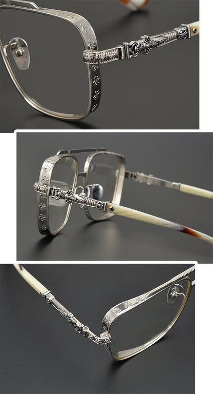 Aviator glasses double beam titanium sunglasses myopia glasses anti-blue light carved sword Chrome Hearts glasses