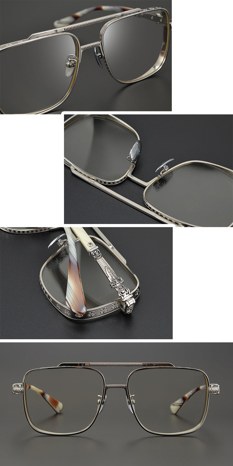 Aviator glasses double beam titanium sunglasses myopia glasses anti-blue light carved sword Chrome Hearts glasses