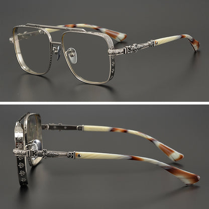 Aviator glasses double beam titanium sunglasses myopia glasses anti-blue light carved sword Chrome Hearts glasses