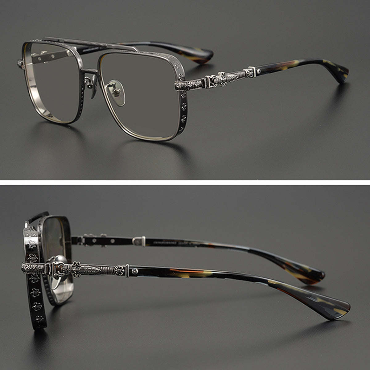 Aviator glasses double beam titanium sunglasses myopia glasses anti-blue light carved sword Chrome Hearts glasses