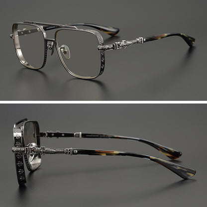 Aviator glasses double beam titanium sunglasses myopia glasses anti-blue light carved sword Chrome Hearts glasses