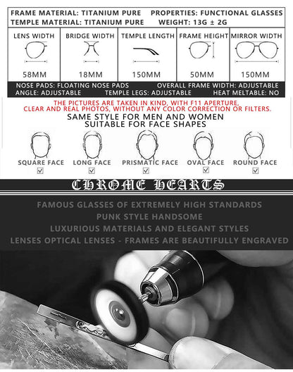 Aviator glasses double beam titanium sunglasses myopia glasses anti-blue light carved sword Chrome Hearts glasses