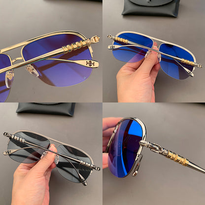 Motorcycle retro sunglasses UV440 fashionable half-frame glasses anti-blue light goggles myopia reading glasses