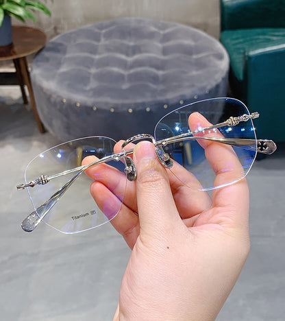 Frameless business glasses, myopia reading glasses, anti-blue light, artistic youth modification glasses