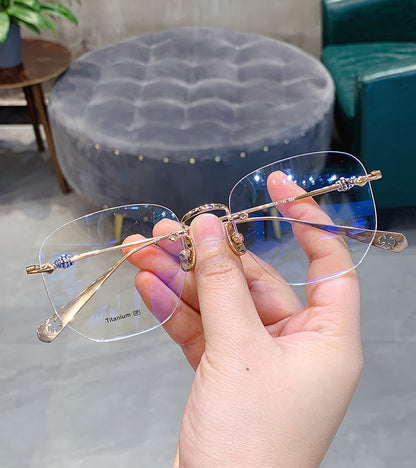 Frameless business glasses, myopia reading glasses, anti-blue light, artistic youth modification glasses