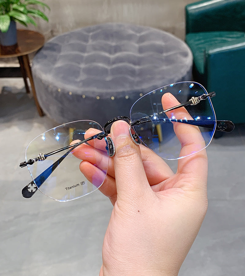 Frameless business glasses, myopia reading glasses, anti-blue light, artistic youth modification glasses