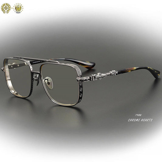 Aviator glasses double beam titanium sunglasses myopia glasses anti-blue light carved sword Chrome Hearts glasses