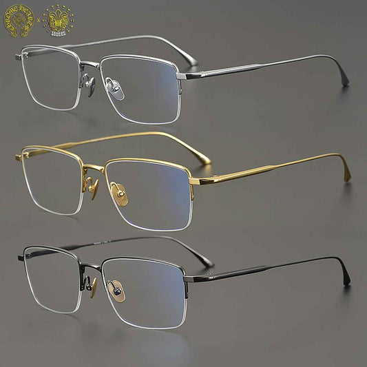 Business half-frame titanium glasses myopia reading glasses anti-blue light extremely high quality Semi Rimless glasses